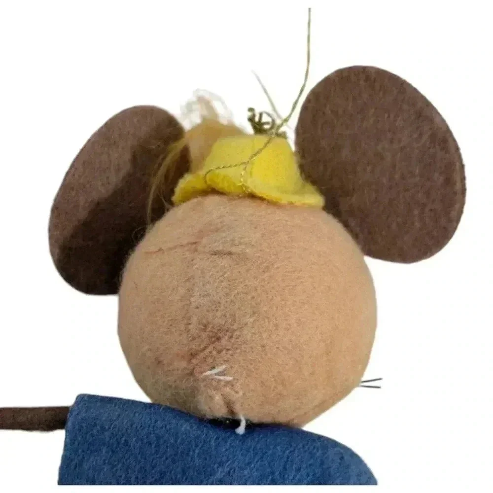 Vintage MCM Christmas Felt Big Ear Mouse Ornament Schoolboy with Book Pixie